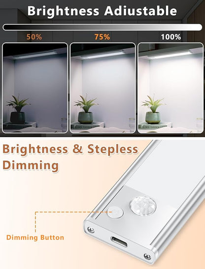 Under Cabinet Rechargeable Lighting: Motion Sensor Dimmable Lights Indoor - Battery Operated Lights - Wireless Activated Closet Light Magnetic Led Light for Kitchen Home Bathroom Counter 3 Pack