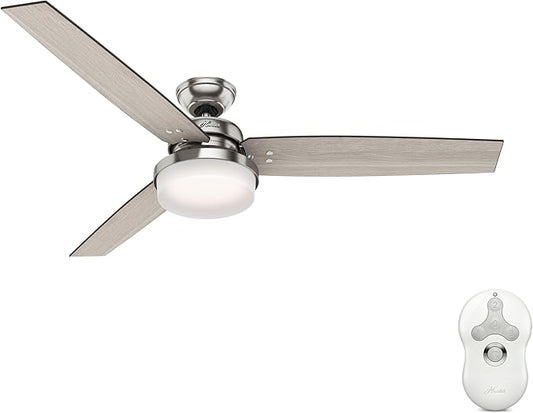 Hunter 60 inch Indoor Ceiling Fan with LED Light and Remote Control - Standard Mount Ceiling Fan, 3 Blades, For Bedroom or Living Room - Sentinel 59459, Brushed Nickel