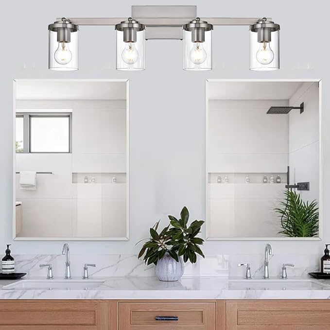 BONLICHT Modern Track Lighting Fixtures Ceiling 4 Light Adjustable Indoor Spotlight Brushed Nickel Farmhouse Bath Vanity Light Wall Mount Lamp with Clear Glass Shade