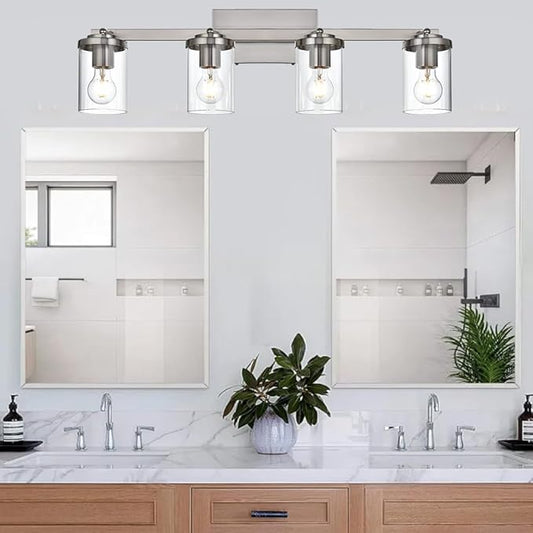 BONLICHT Modern Track Lighting Fixtures Ceiling 4 Light Adjustable Indoor Spotlight Brushed Nickel Farmhouse Bath Vanity Light Wall Mount Lamp with Clear Glass Shade