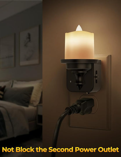 Flameless Candle Night Light, Night Lights Plug into Wall 2 Pack, LED Candle Night Light with Light Sensor, 0-100LM Dimmable Nightlight Plug in, 3000K Soft White Nightlight for Kids Hallway Bathroom