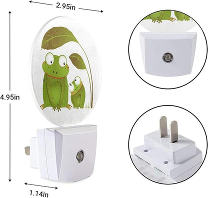 EKOBLA Frog Plug-in Night Light, Two Green Frogs Under Leaf Animal LED Nightlight with Dusk to Dawn Sensor, 0.5W Sleep Friendly for Kids Room