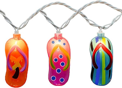 8.5Ft Tropical Beach Themed Decorations Slipper LED String Lights with 10 Colorful Flip Flop, Outdoor Beach Flip Flop String Lights for Summer Camp Tent Wedding Holiday Party Garden Bedroom Decor