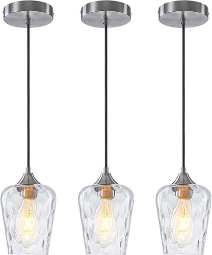 3 Pack 5.1" Kitchen Pendant Lights, Small Brushed Nickel Hammered Glass Pendant Light Fixtures, Mini Modern Pendant Lights Kitchen Island Lighting for Dining Room Over Sink