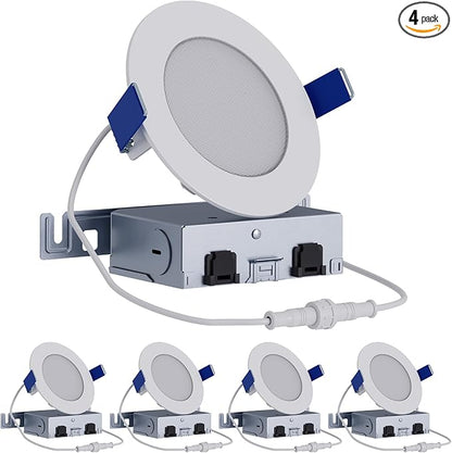 HALO HLB 4 inch LED Recessed Ceiling Light Canless Dimmable with Selectable Lumens and Selectable Color 27/30/35/40/5000K 4-Pack Wet Location Indoor Outdoor Soffit Lighting HLB4LSFS5-4PK