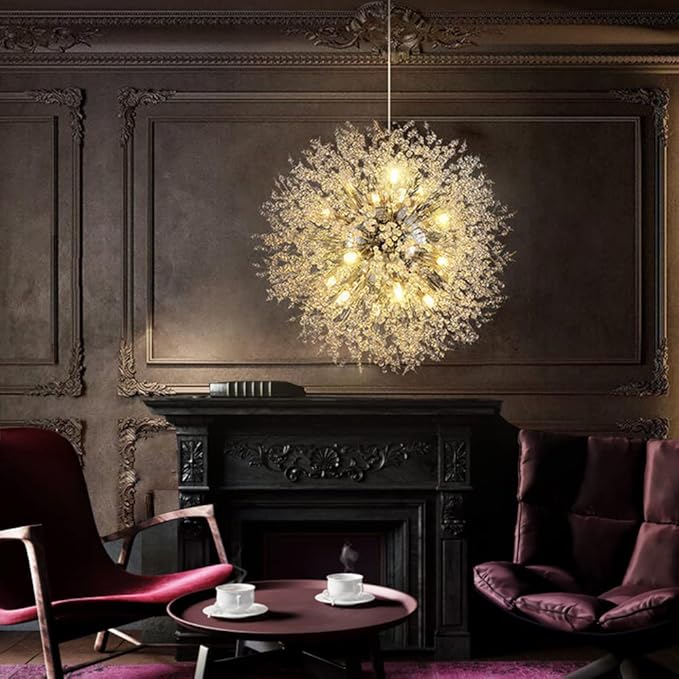 Modern Firework Chrome Crystal Chandeliers, Sputnik Dandelion Chandelier Light Fixture Pendant Lighting for Living Room, Dining Room, Restaurant, Bedroom, Kitchen- 16 Lights