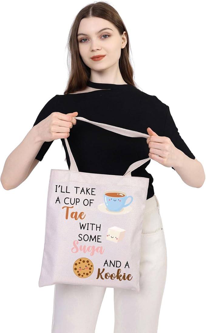 WSNANG Korean Group Fans Gift Music Lover Bag A Cup of Tae With Suga and A Kookie Tote Bag Reusable Shopping Bag