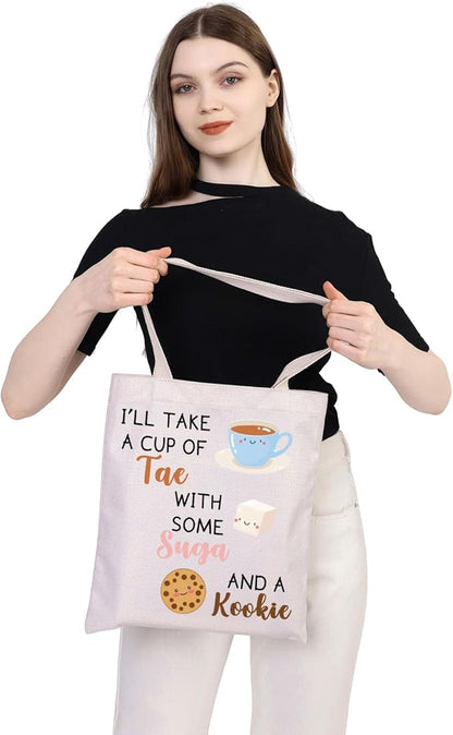 WSNANG Korean Group Fans Gift Music Lover Bag A Cup of Tae With Suga and A Kookie Tote Bag Reusable Shopping Bag