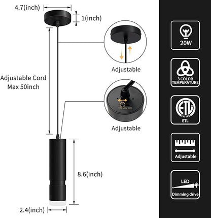 OKELI Pendant Light, Modern Black Pendant Lights Fixture,3-CCT Unique LED Pendant Lighting for Kitchen Island,20W,2700K/4000K/6000K,ETL