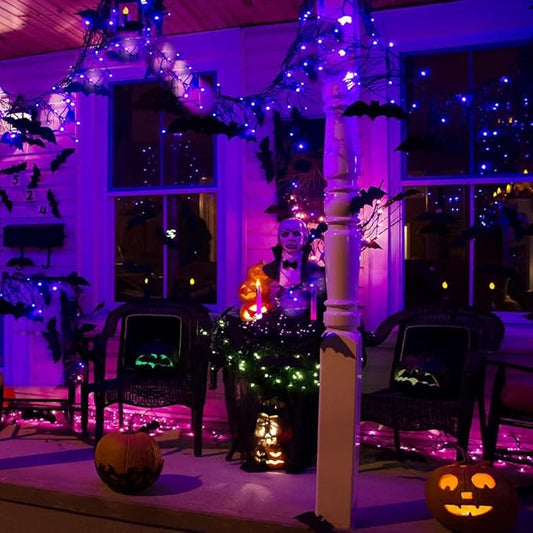 FULLBELL Christmas Lights Black Fairy Lights 33 feet 100 LED String Lights, Memory Controller and Extendable Christmas Decorations for Wedding, Indoor Outdoor - Purple