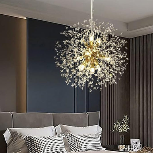 Modern Firework Gold Crystal Chandeliers,Sputnik Dandelion Chandelier Light Fixture Pendant Lighting for Dining Room,Living Room,Bedroom,Kitchen,Restaurant- 9 Lights