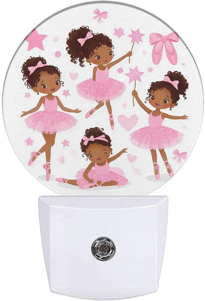 EKOBLA Plug-in Cute Black Ballerina Night Light, African American Ballet Dancer Design, Dusk to Dawn Sensor, Ballet Lovers Nightlight Decor for Women Girls Bedroom Bathroom