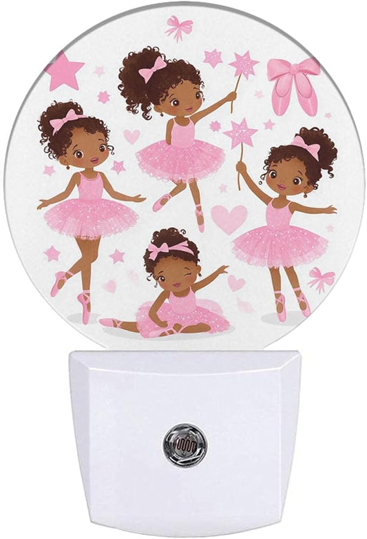 EKOBLA Plug-in Cute Black Ballerina Night Light, African American Ballet Dancer Design, Dusk to Dawn Sensor, Ballet Lovers Nightlight Decor for Women Girls Bedroom Bathroom