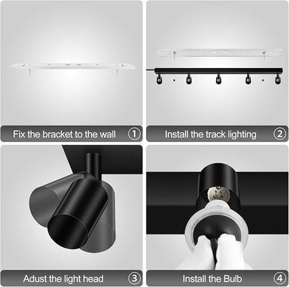 Plug-in Track Lighting, LED Track Lighting Fixtures Ceiling Kit, 30" Black Plug in Wall Light with 14.8ft Cord, 5-Light Ceiling Spotlight,Rotatable Kitchen Light Head for Bedroom Hallway(GU10,NO Bulb)