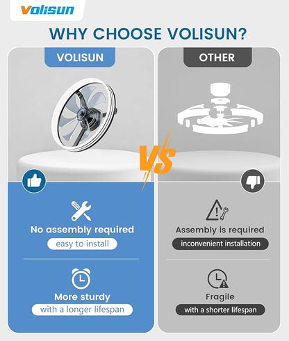 VOLISUN Low Profile Ceiling Fans with Lights and Remote, 20in Flush Mount Ceiling Fan with Light, 3000K-6500K Dimmable Fandelier LED Fan Light, Black Bladeless Ceiling Fans with Lights for Bedroom