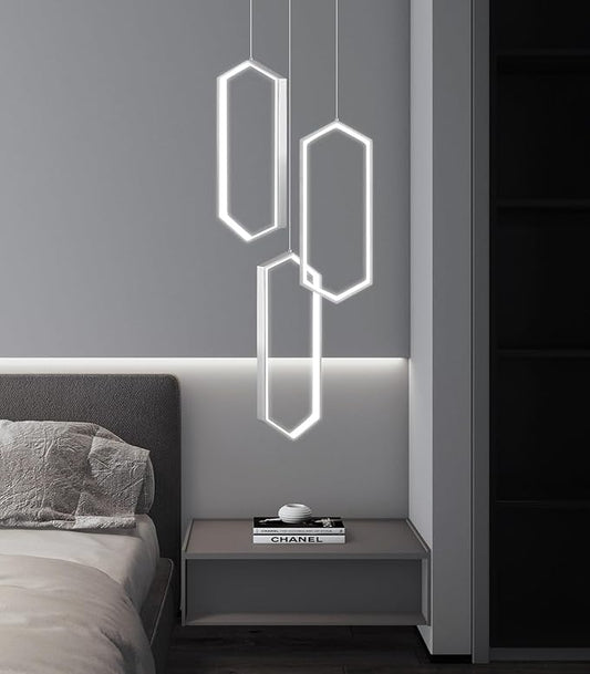 3-Rings Dimmable Pendant Lighting Adjust LED Mini Chandelier Ceiling Light Fixtures for Kitchen Island Dining Room Living Room Bedroom Silver