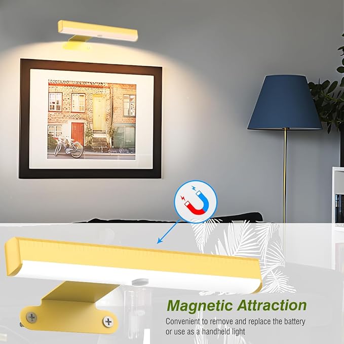 4Pack Wireless Picture Light with Remote,Battery Operated Wall Sconces for Wall Decor,3 Color Timer&Dimmable Paintings Light LED Art Display Lamp Picture Frame Light for Artwork Posters Gallery-Gold