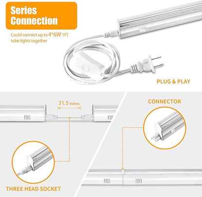 T5 1FT 0.3M 6W×4 Warm Light 3000K Grow Light Tubes,Full Spectrum LED Grow Lights,6W Energy Efficient,Plug & Play,for Hydroponics/Soil Seedlings Vegetables Herbs Flower (4 Packs)