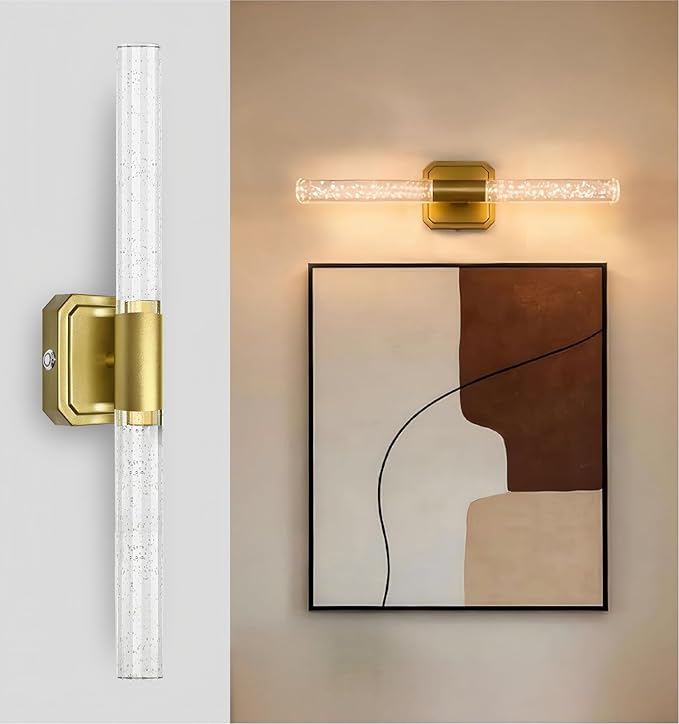 HISTAR Battery Operated Wall Sconce, 10000mah Rechargeable Gold Crystal Wall Sconce, 3 Colors 360° Rotate Wireless Wall Scone Decor for Bathroom Bedside Hallway Picture, 20.5 Inch