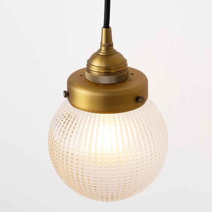 Vintage Ceiling Pendant Light with Clear Ribbed Glass Lampshade, Farmhouse Kitchen Island Hanging Light Fixture for Dining Room Hallway Entryway