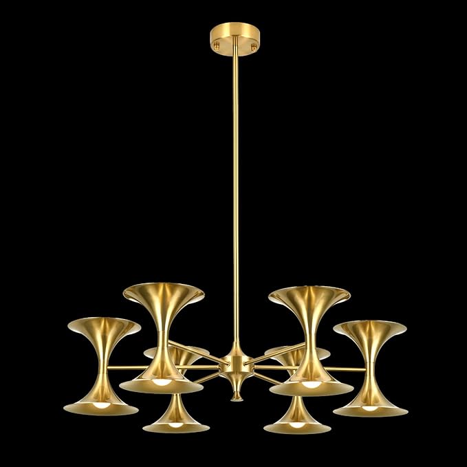 12-Lights Brass Gold Chandelier,Modern Industrial Dining Room Chandelier Lighting Fixture, Farmhouse Metal Ceiling Light for Kitchen Island Bedroom Living Room Hallway