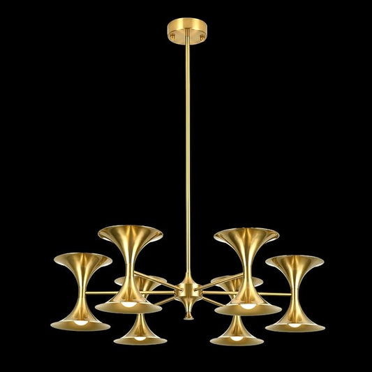 12-Lights Brass Gold Chandelier,Modern Industrial Dining Room Chandelier Lighting Fixture, Farmhouse Metal Ceiling Light for Kitchen Island Bedroom Living Room Hallway