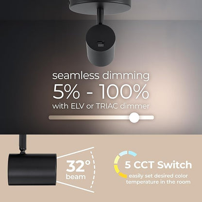 Amped Collection LED 10W 808 Lumens Adjustable Monopoint 5-CCT Selectable with Canopy for Junction Box in Black