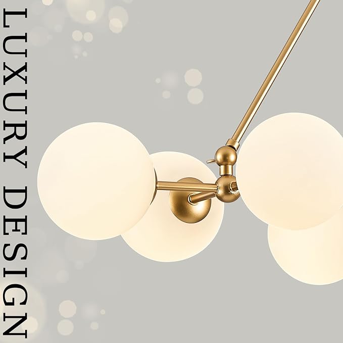 CATINER Modern Gold Sputnik Chandeliers L40”9-Lights Mid Century Ceiling Pendant Lighting Fixtures with Milk Glass Globe Shades for Foyer Entryway Kitchen Bedroom Living Dining Room