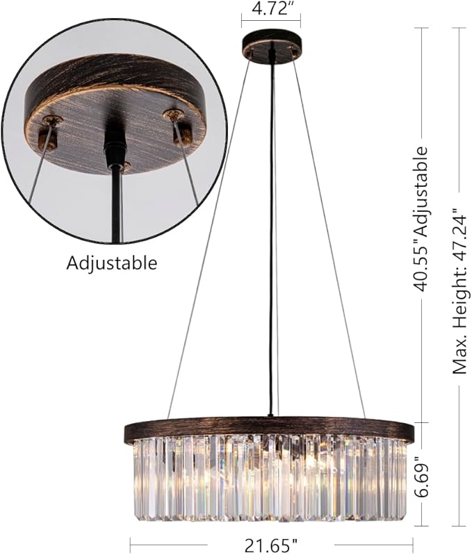 Wellmet Crystal Chandeliers for Dining Room Light Fixture, 6 Lights Farmhouse Chandelier, Modern Pendant Lights for Living Room, Kitchen Island, Bedroom, entryway, Hallway, Antique Bronze, W-21.65”