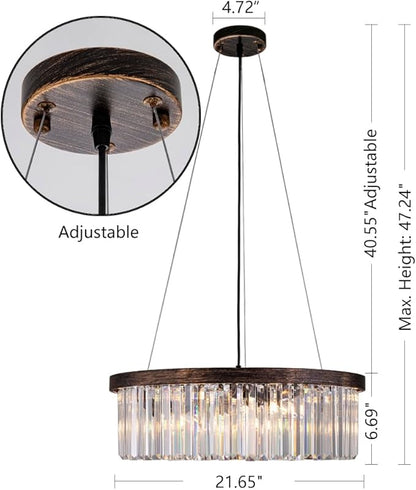 Wellmet Crystal Chandeliers for Dining Room Light Fixture, 6 Lights Farmhouse Chandelier, Modern Pendant Lights for Living Room, Kitchen Island, Bedroom, entryway, Hallway, Antique Bronze, W-21.65”