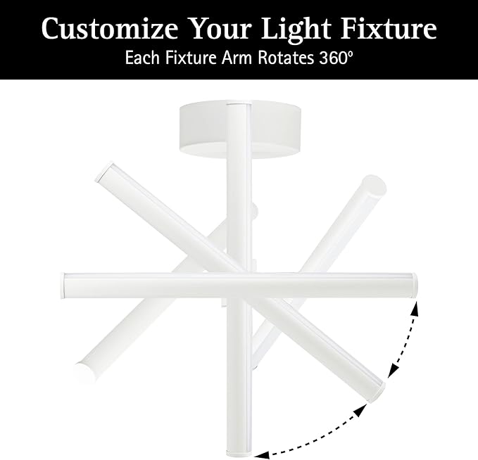 Ultralux Free Form LED Ceiling Light Fixture - Dimmable & Customizable, Semi-Flush Mount with Adjustable Light Bars - Easy-Install, Energy Efficient LED - 16" Matte White