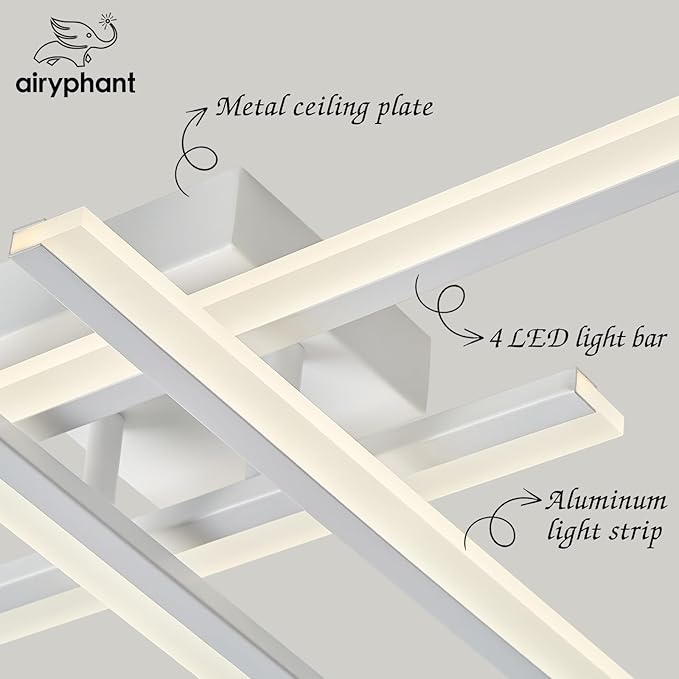 White Modern Led Chandelier 4-Lights Semi-Flush Mount Ceiling Lighting Fixture 35.4” Dimmable Remote Control Ceiling Light for Living Room Bedroom Kitchen Foyer