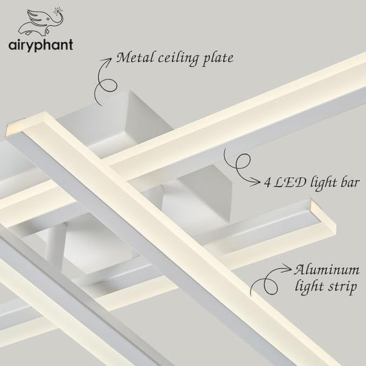 White Modern Led Chandelier 4-Lights Semi-Flush Mount Ceiling Lighting Fixture 35.4” Dimmable Remote Control Ceiling Light for Living Room Bedroom Kitchen Foyer