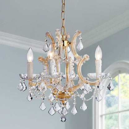 Saint Mossi 4 Light Crystal Maria Theresa Gold Chandelier Light Fixture,Modern Chandelier Crystal Chandelier for Bedroom,Dining Room,Living Room,H17 x W18,Adjustable Chain
