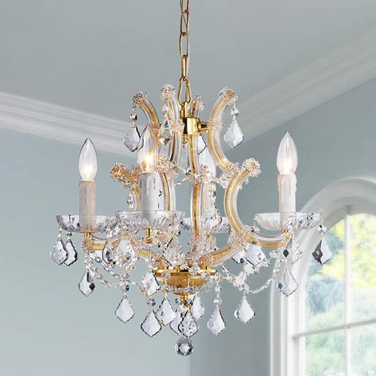 Saint Mossi 4 Light Crystal Maria Theresa Gold Chandelier Light Fixture,Modern Chandelier Crystal Chandelier for Bedroom,Dining Room,Living Room,H17 x W18,Adjustable Chain