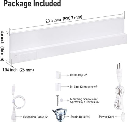 TORCHSTAR Ultra-Slim LED Under Cabinet Lighting Fits 24 Inch Cabinets, 5CCT 16W 1200LM, Hardwired & Plug-in, 120V CRI90 Linkable Dimmable Thin Under Counter Lights for Kitchen, ETL T24, Pack of 2