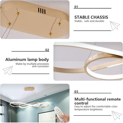 Dimmable Pendant Light for Kitchen Island Lighting,29.53" Modern LED Chandelier, LED Pendant Light with Adjustable Height, Gold Modern Kitchen Chandeliers for Kitchen Island, Dining Room with Remote