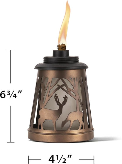 TIKI Brand Woodsy Table Torch 2-Pack, Tiki Patio, Tiki Table Torch, Backyard, and Lawn, Cabin Décor, Up North, Outdoor Table, Bronze, 1123118, Brown