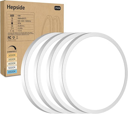 4Pack LED Flush Mount Ceiling Light Fixture, 7Inch 15W, Dimmable&3000K/3500K/4000K/5000K/6500K Adjustable Low Profile Ceiling Lights, 1500LM Round Lamp for Bathroom, Closet, Kitchen, Hallway, White