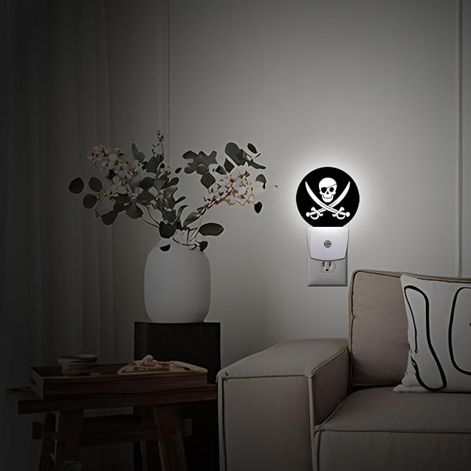 Skull Pirate Night Light Plug-in Sleep Lamp Led Dusk to Dawn Night Light for Bedroom
