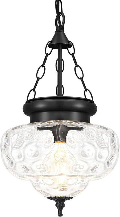 Vintage Pendant Light - Matte Black Pendant Lights Kitchen Island with Hammered Glass Shade, Hanging Lighting Fixtures with Adjustable Hanging Chain for Kitchen, Island, Dining Room, Entryway