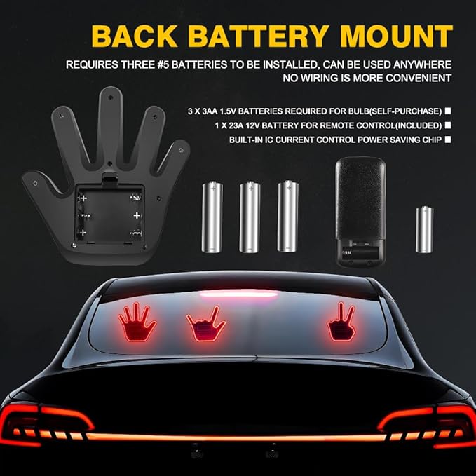 LED Gesture Light Comical Car Finger Light with Remote Ideal Gifted Car Accessories Funny Back Window Sign Car Gadget & Road Rage Sign Give The Love & Wave & Yead to Drivers-Red