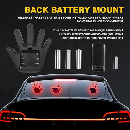 LED Gesture Light Comical Car Finger Light with Remote Ideal Gifted Car Accessories Funny Back Window Sign Car Gadget & Road Rage Sign Give The Love & Wave & Yead to Drivers-Red