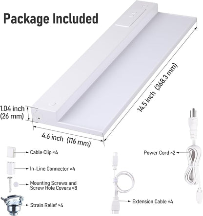 TORCHSTAR Ultra-Slim LED Under Cabinet Lighting Fits 18 Inch Cabinets, 5CCT 12W 900LM, Hardwired & Plug-in, 120V CRI90 Linkable Dimmable Thin Under Counter Lights for Kitchen, ETL T24, Pack of 4