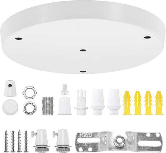 Canomo 10 Inches Chandelier Canopy Pendant Light Canopy Kit Ceiling Light Plate with All Hardware Includes Hook, Cord Grip for Chandelier Pendant Light (White, 10 Inch-3 Holes Light Fitting)