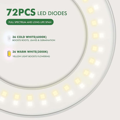 IMVSINCERE Plant Grow Light 72 LEDs Full Spectrum Grow Lights for Indoor Plants,Height Adjustable Small Halo Grow Light with Base,3 Optional Spectrums, Auto Timer 3/9/12H, 10 Brightness, 160MM 5V