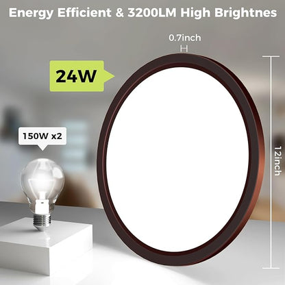 hepside LED Flush Mount Ceiling Light Fixture Oil Rubbed Bronze, 12Inch 24W, Dimmable&3000K-6500K Adjustable Low Profile Ceiling Lights, 3200LM Modern Lamp for Kitchen, Bedroom, Porch, Hallway