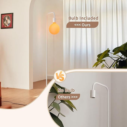 ONEWISH Floor Lamp for Living Room - Minimalist Standing Lamp with Modern LED Bulb, White Frosted Globe Glass 6", 1800K Warm Ambiant Lighting Decorative Tall Lamp for Bedroom Dorm