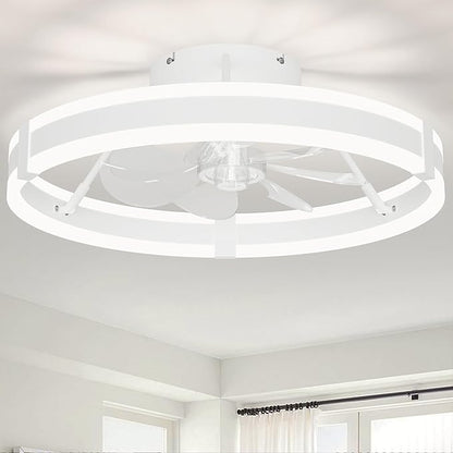 Bladeless Ceiling Fan with Lights,19.7'' 3000-6000K Dimmable 6 Wind Speed Low Profile Led Ceiling Fan, Reversible DC Motor Modern Flush Mount Indoor Kitchen Bedroom Fandelier Ceiling Fans