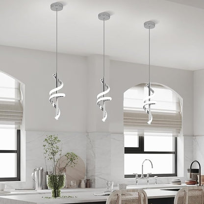 Spiral Led Pendant Light Fixtures, 5500K Cold White Modern Led Pendant Light Kitchen Island, Adjustable Height Kitchen Island Lights Fixtures for Dining Room Kitchen Bedroom Sink